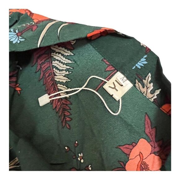 Floral Dress Women’s M Green Modest Long Sleeve Pleated Elastic Waist - Picture 5 of 16